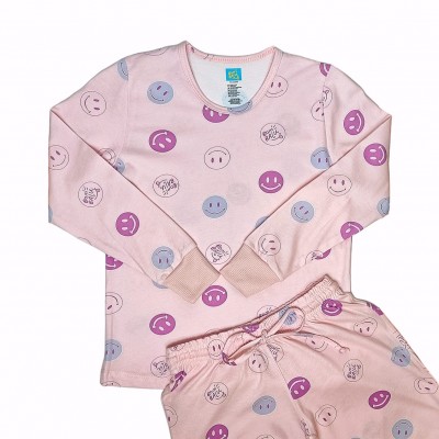 Pijama Glow Caritas rosado claro niña manga larga